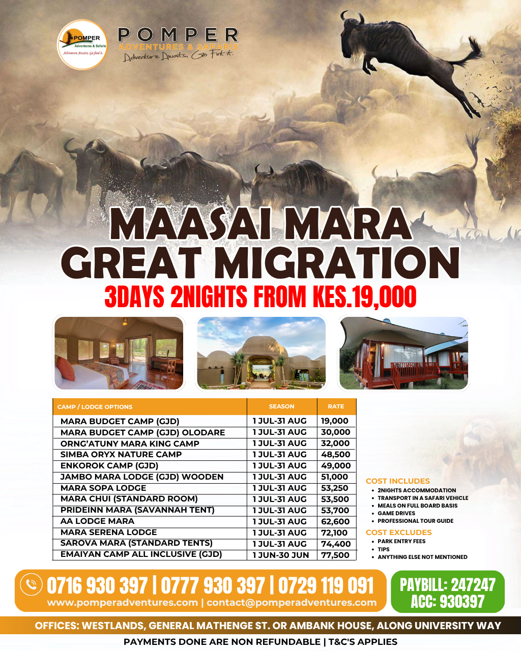 Maasai Mara Great Migration Safari | 3 Days, 2 Nights | Pomper Adventures